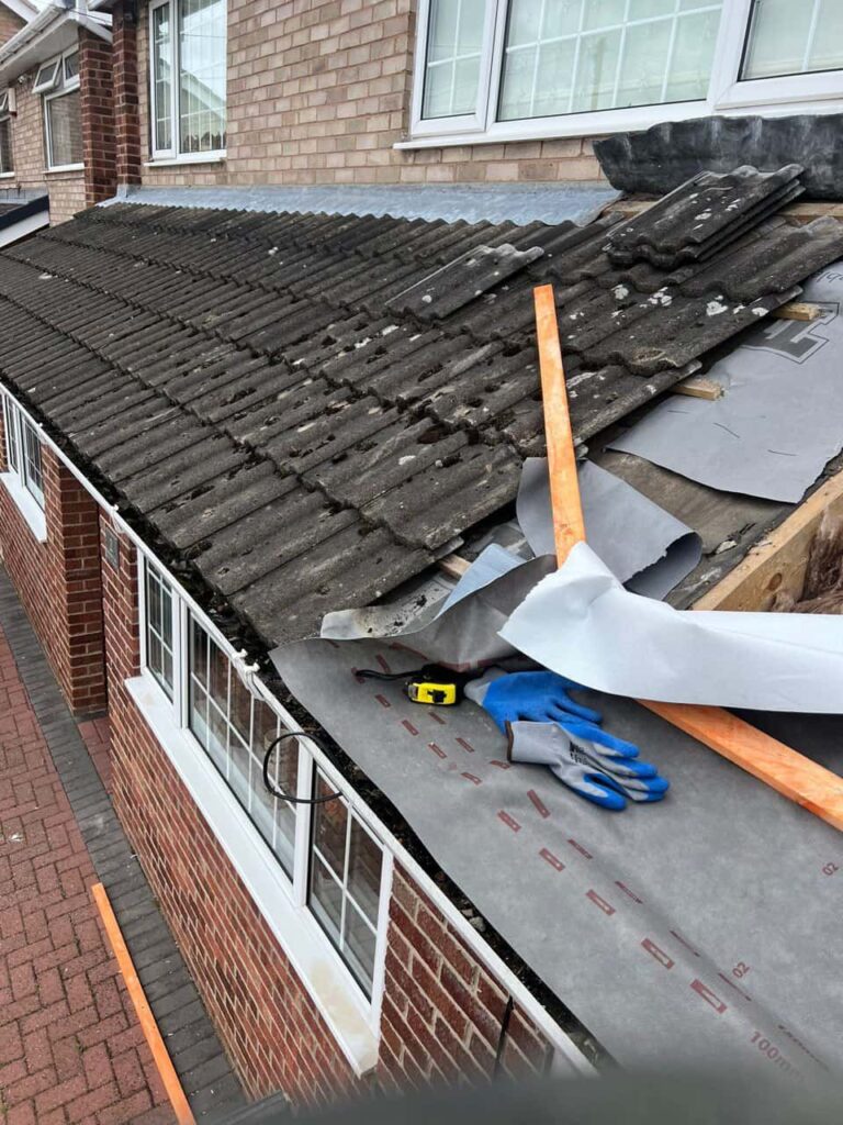 This is a photo of a pitched roof which is being repaired. The existing roof was leaking badly. Works carried out by TRP Roofing Willerby